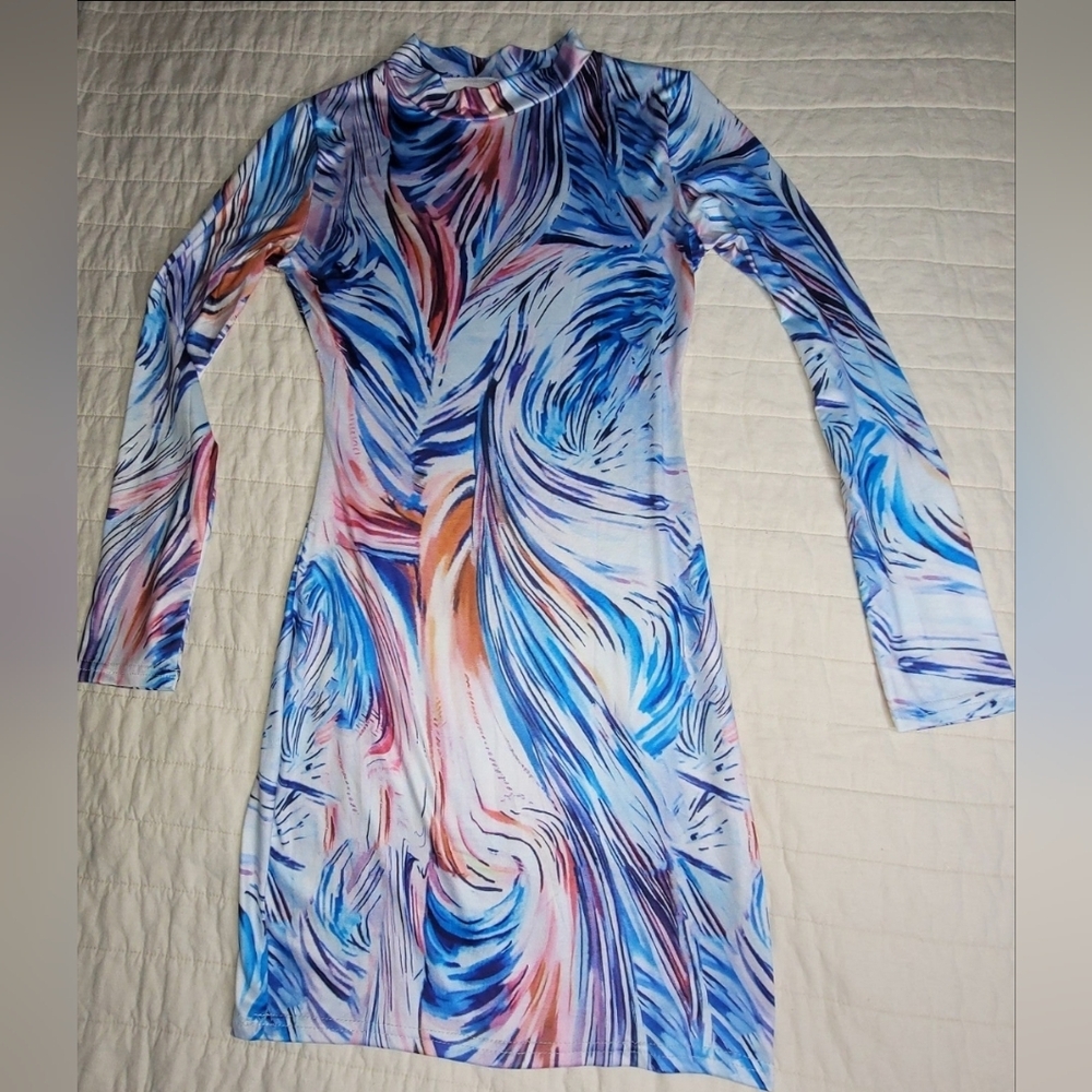 Women's Marble dress small long sleeve blue